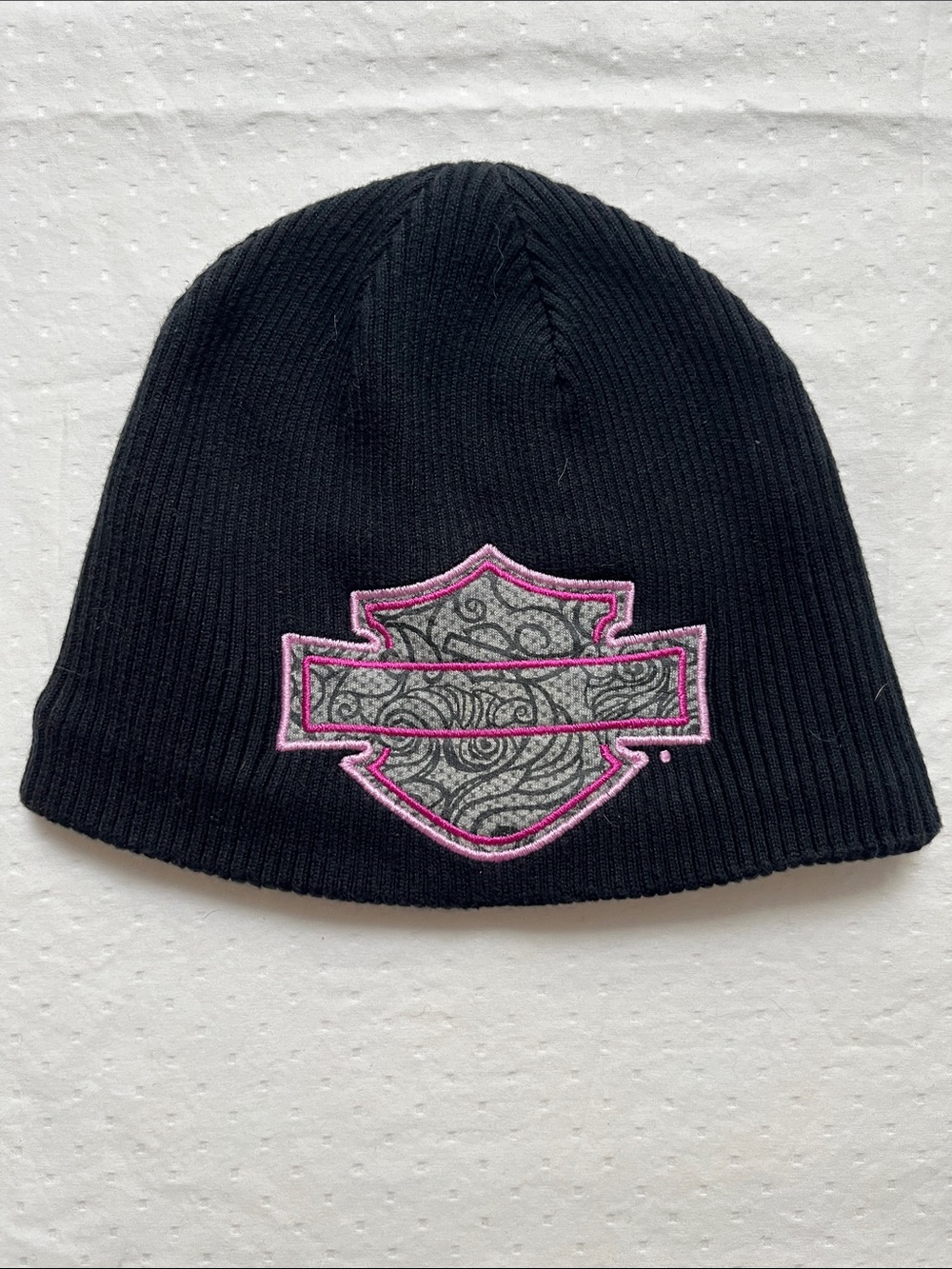 HARLEY DAVIDSON Toddler Girls Black Knit Fleece Lined Beanie Hat 2-4